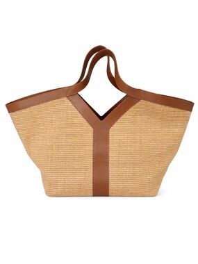 Viola Castellani Raffia Straw Leather Trim Large Tote Bag NWT